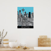 Seattle Washington Citycape in Schwarz und Weiß Poster (Küche)