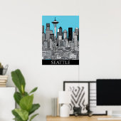 Seattle Washington Citycape in Schwarz und Weiß Poster (Heimbüro)