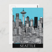 Seattle Washington Citycape in Schwarz und Weiß Postkarte (Vorne/Hinten)