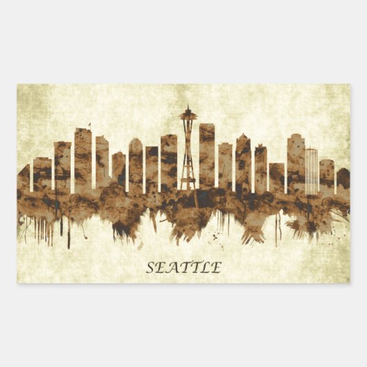 Seattle Washington Cityscape Rechteckiger Aufkleber (Vorderseite)