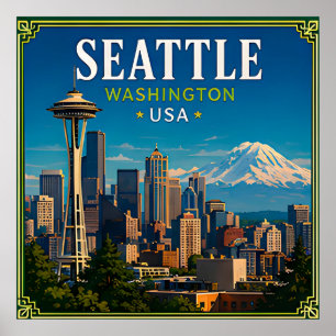 ☕ Seattle Washington Erinnerung von Space Needle ☕ Poster