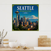 ☕ Seattle Washington Erinnerung von Space Needle ☕ Poster (Küche)