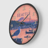 Seattle Washington Harbor Mount Rainier Sunset Große Wanduhr (Winkel)