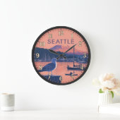 Seattle Washington Harbor Mount Rainier Sunset Große Wanduhr (Zuhause)