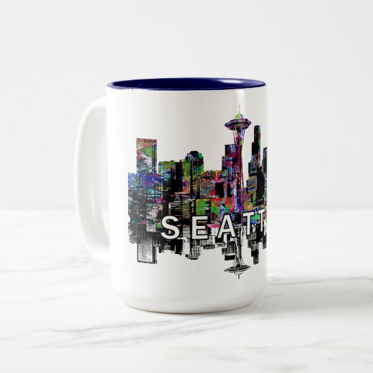 Seattle, Washington in Graffiti Zweifarbige Tasse (Vorderseite Links)