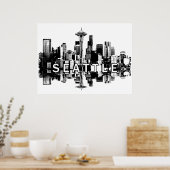 Seattle, Washington in Schwarz und Weiß Poster (Küche)