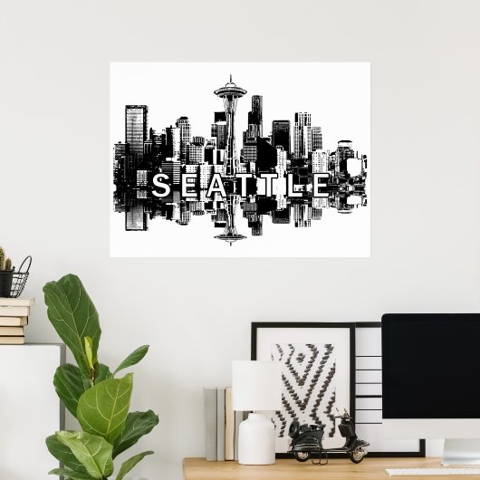 Seattle, Washington in Schwarz und Weiß Poster (Heimbüro)