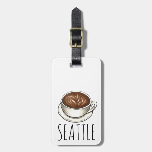 Seattle Washington Latte Coffee Cup Personalisiert Gepäckanhänger (Vorderseite vertikal)