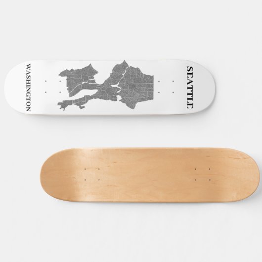 Seattle, Washington Map Art Skateboard (Horizontal)