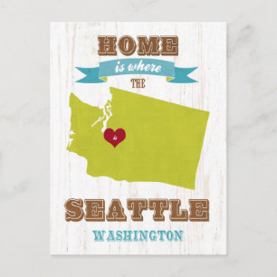 Seattle, Washington Map - Zuhause ist, wo Postkarte