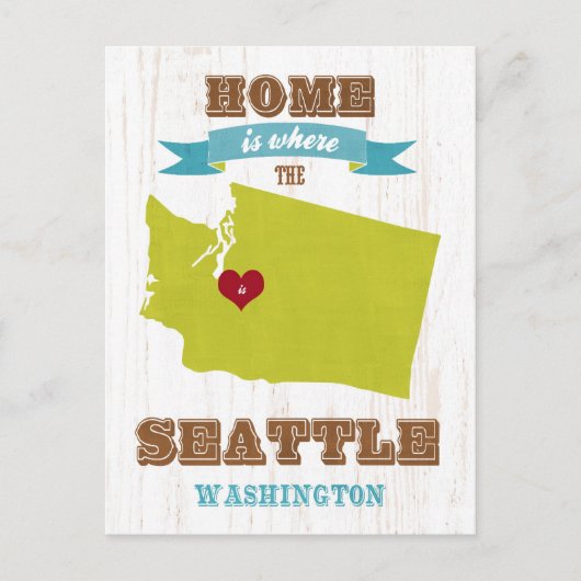 Seattle, Washington Map - Zuhause ist, wo Postkarte (Vorderseite)