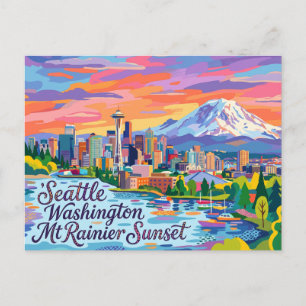 Seattle Washington Mt Rainier Sonnenuntergang Postkarte