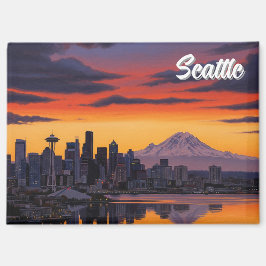 Seattle Washington Mt Rainier Sunset Magnet