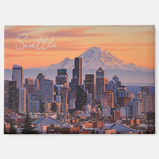 Seattle Washington Mt Rainier Sunset Magnet (Vorderseite)