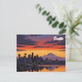 Seattle Washington Mt Rainier Sunset Postkarte (Stehend Vorderseite)