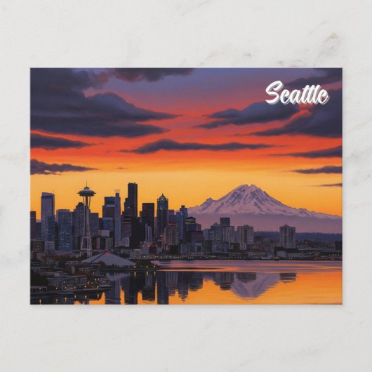 Seattle Washington Mt Rainier Sunset Postkarte (Vorderseite)