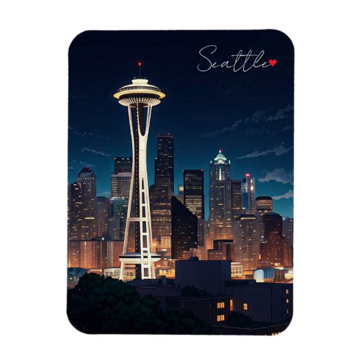 Seattle Washington Night Magnet (Vertikal)