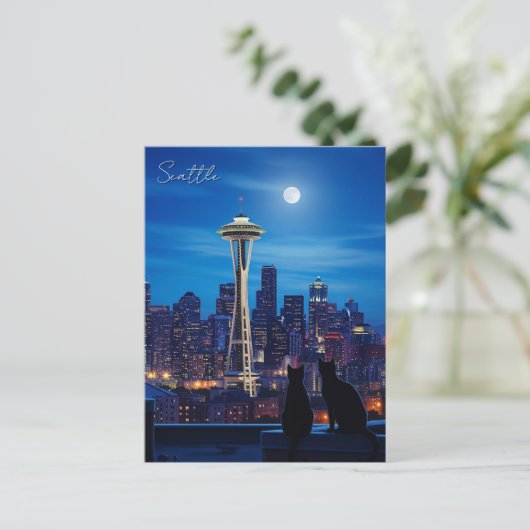 Seattle Washington Night Postkarte (Stehend Vorderseite)