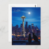 Seattle Washington Night Postkarte (Vorne/Hinten)