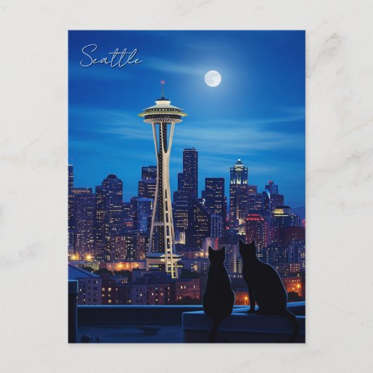Seattle Washington Night Postkarte (Vorderseite)
