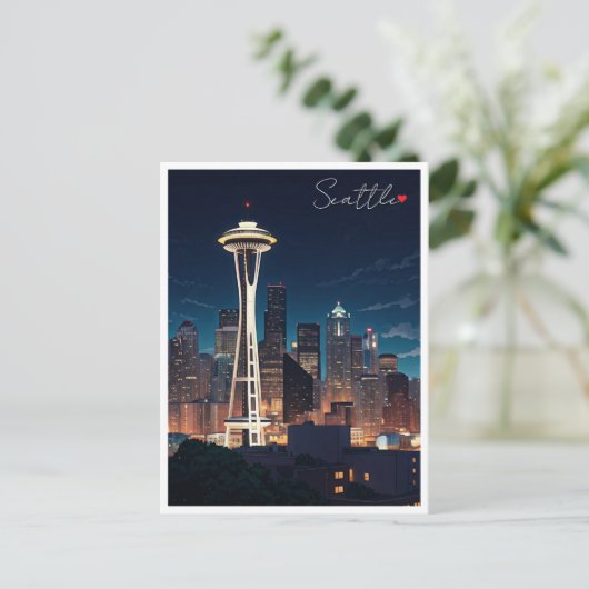 Seattle Washington Night Postkarte (Stehend Vorderseite)
