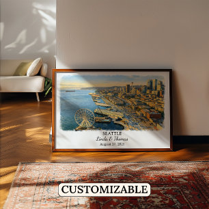 Seattle Washington Poster, Aquarell, Maßgeschneide Poster