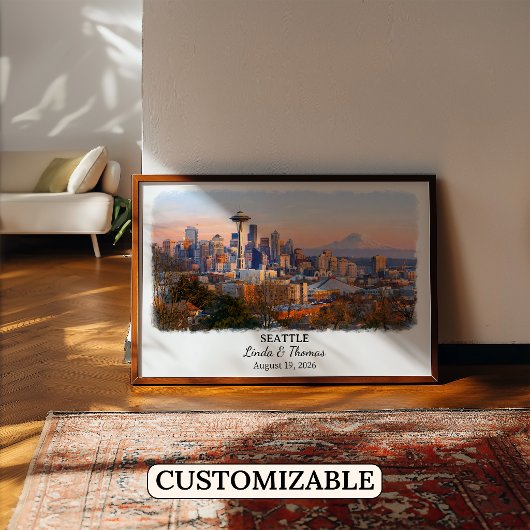 Seattle Washington Poster, Aquarell, Maßgeschneide Poster