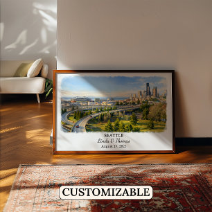 Seattle Washington Poster, Aquarell, Maßgeschneide Poster