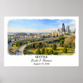 Seattle Washington Poster, Aquarell, Maßgeschneide Poster (Vorne)