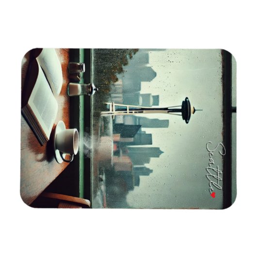 Seattle Washington Rain Liebe Coffee Magnet (Horizontal)