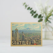 Seattle Washington Rainier Skyline Vintage Travel Postkarte (Stehend Vorderseite)