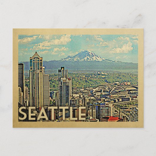 Seattle Washington Rainier Skyline Vintage Travel Postkarte (Vorderseite)