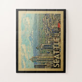Seattle Washington regnerischerer Skyline-Vintage Puzzle (Vertikal)