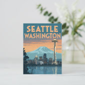 Seattle Washington Retro Skyline Postkarte (Stehend Vorderseite)