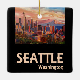 Seattle Washington Retro Travel Poster Keramikornament