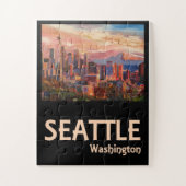 Seattle Washington Retro Travel Poster Puzzle (Vertikal)
