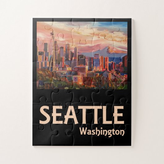 Seattle Washington Retro Travel Poster Puzzle (Vertikal)