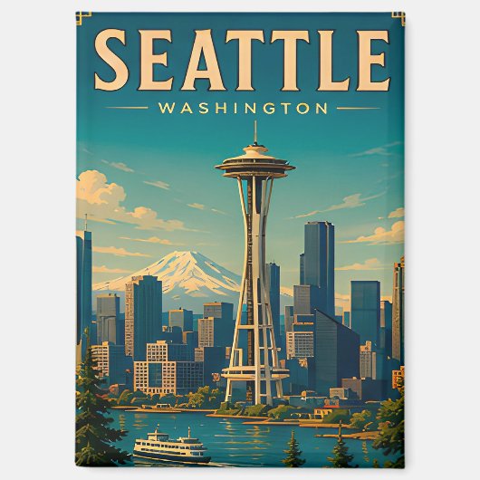 ☕ Seattle Washington Retro Urlaubserinnerung Magnet (Vorderseite)