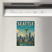 ☕ Seattle Washington Retro Urlaubserinnerung Magnet (In Situ (Geschirrspüler))