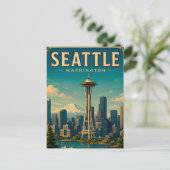 ☕ Seattle Washington Retro Urlaubserinnerung Postkarte (Stehend Vorderseite)