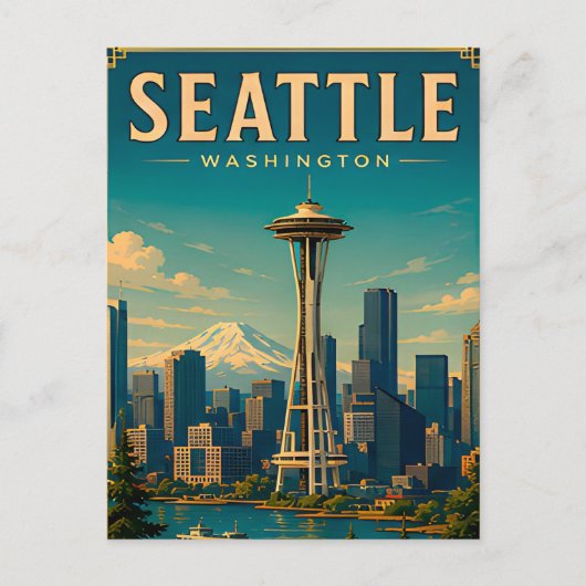 ☕ Seattle Washington Retro Urlaubserinnerung Postkarte (Vorderseite)