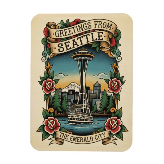 Seattle Washington Retro Vintage Magnet (Vertikal)