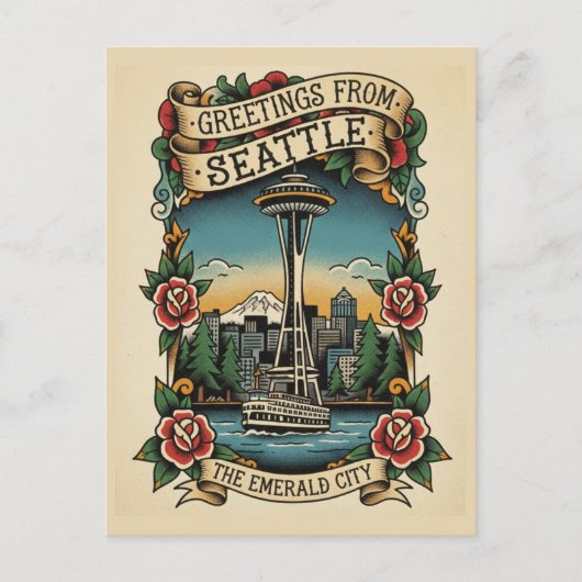 Seattle Washington Retro Vintage Postkarte (Vorderseite)