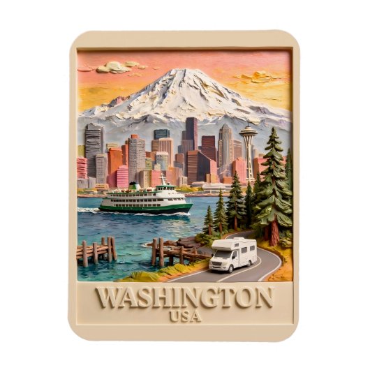 Seattle Washington Roadtrip Texturierte Stadt-Silh Magnet (Vertikal)