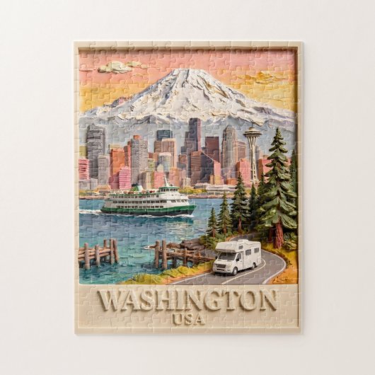 Seattle Washington Roadtrip Texturierte Stadt-Silh Puzzle (Vertikal)