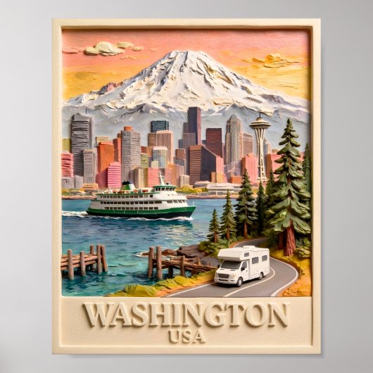 Seattle Washington Roadtrip Texturierte Stadtsilho Poster (Vorne)