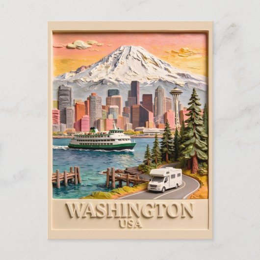 Seattle Washington Roadtrip Texturierte Stadtsilho Postkarte (Vorderseite)
