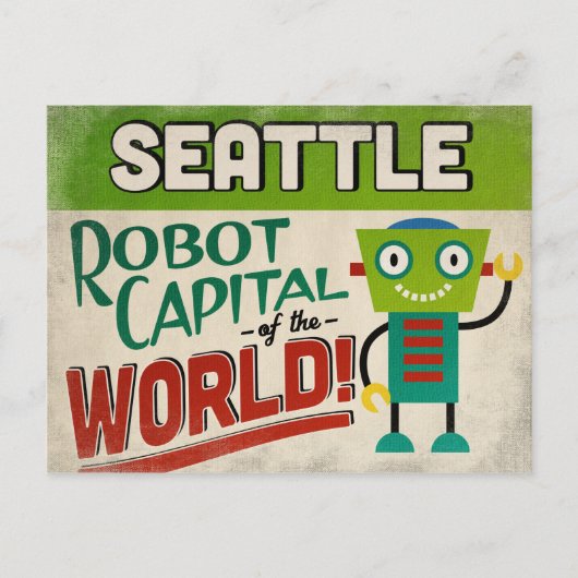 Seattle Washington Robot - Funny Vintag Postkarte (Vorderseite)