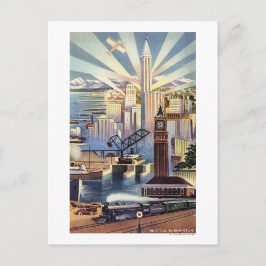 Seattle, Washington - Sicht auf die Innenstadt Postkarte (Vorderseite)