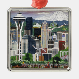 Seattle Washington Silbernes Ornament